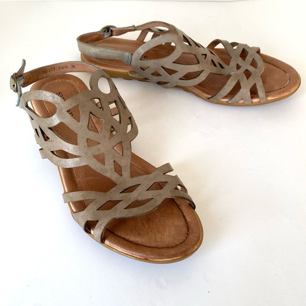 Sundance Tan Leather Cutout Lace Sandals EU 39 US 8.5-9 Boho Chic Vacation Beach